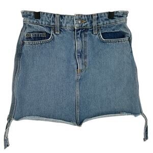 Carmar Jean Mini Skirt Light Blue Acid Wash Side Straps Casual Festival Sz 27 6